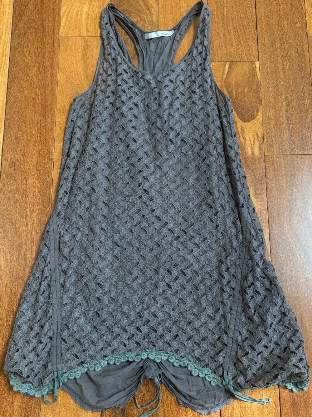 Miilla grey eyelet lace racerback tunic boho dress